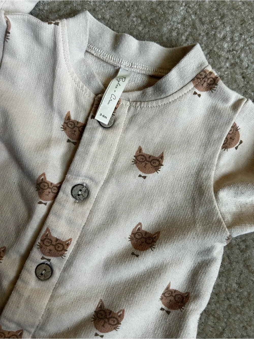 Rylee + Cru Cream One-Piece with Brown Cat Print